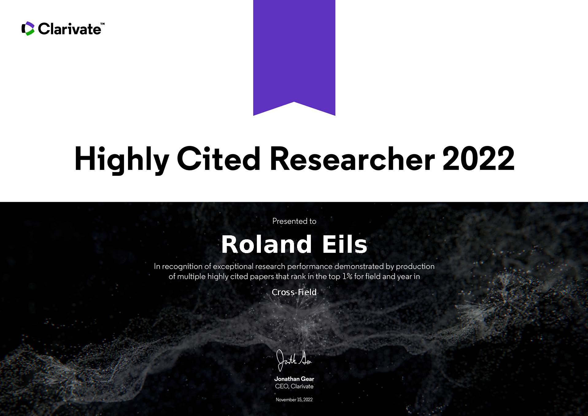 Highly Cited Researcher 2022 - Roland Eils